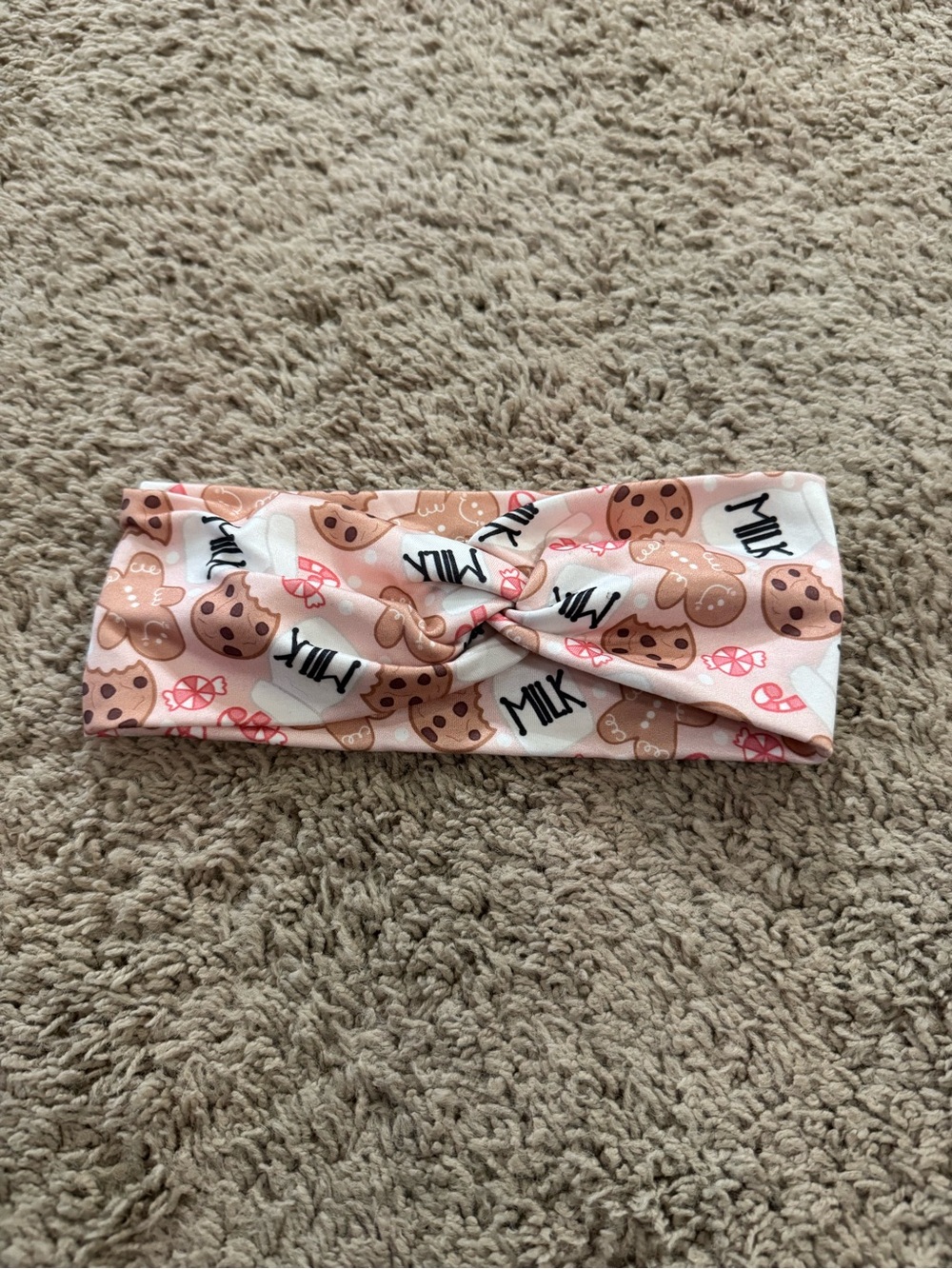 Cookie & Milk Print Knotted Headband - Pink, Brown